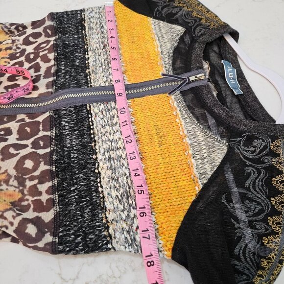 Lulu-H Patchwork Knit Cardigan Zip Front Animal Print Sz. Large Mob Wife - Picture 10 of 10